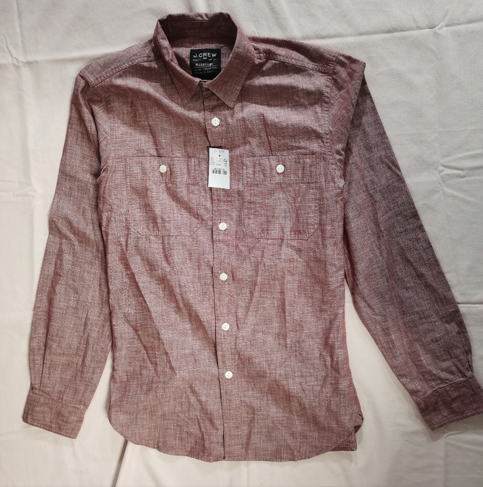 NWT J.Crew Men's Workshirt Red 100% Cotton Button Up Long Sleeve Shirt XS